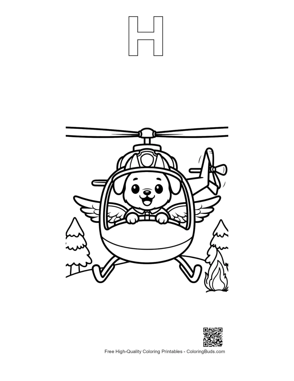 Rescue chopper teddy bear with alphabet H outline