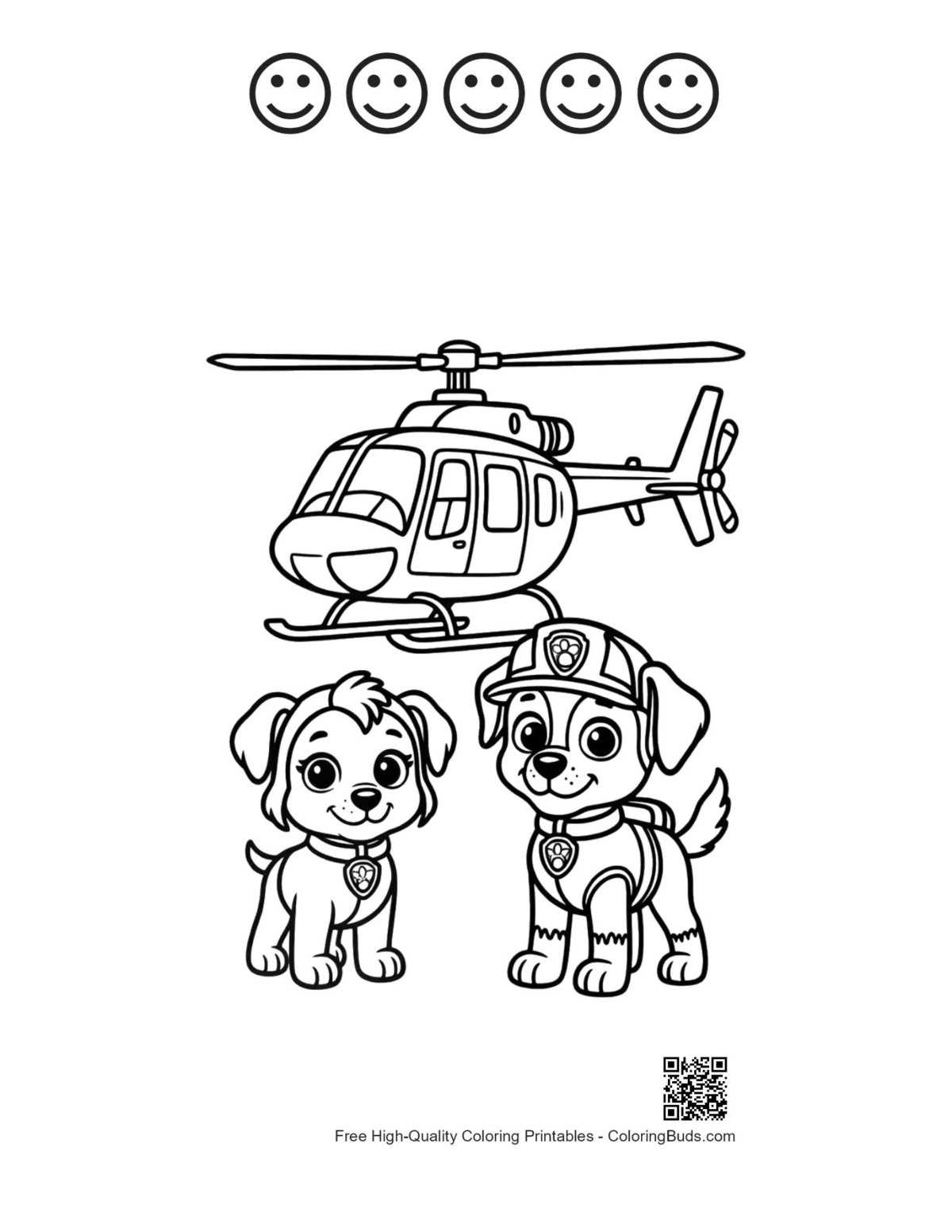 Heroic pups helicopter 5 happy faces outline page