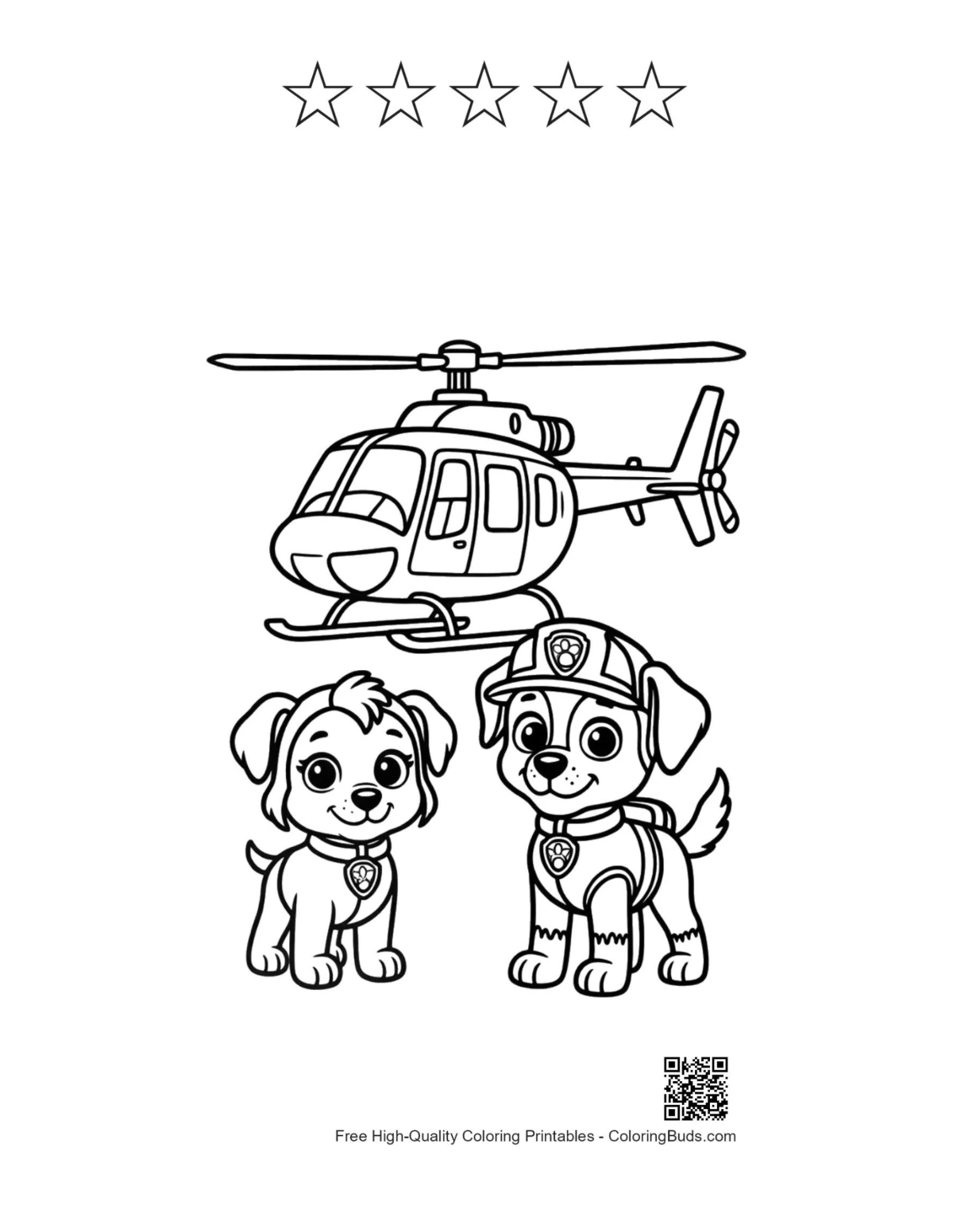 Rescue pups chopper with 5 stars outline printable