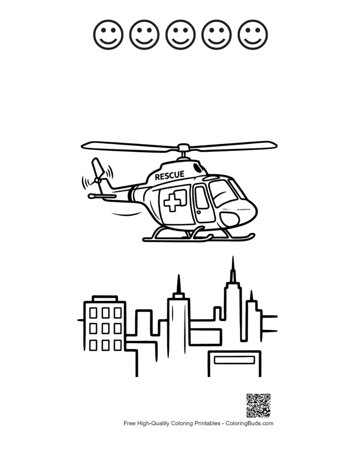 Helicopter printable with 5 happy faces outline