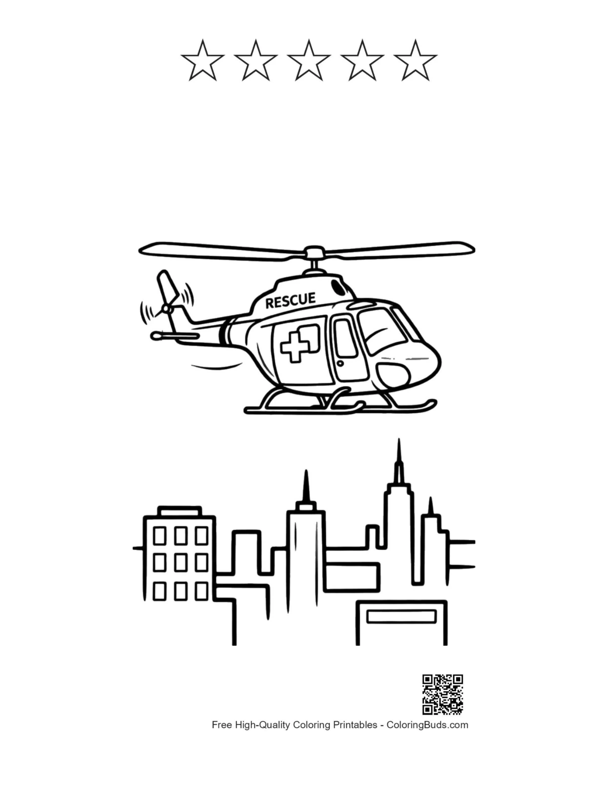 Rescue helicopter printable with 5 stars outline
