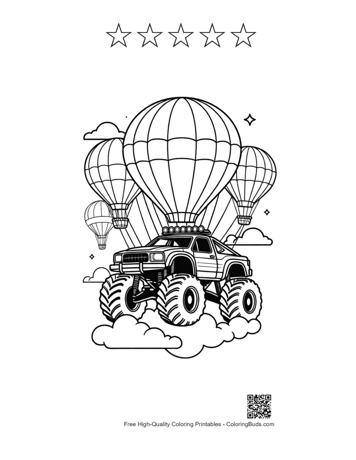 Aerial truck printable with 5 star outlines coloring