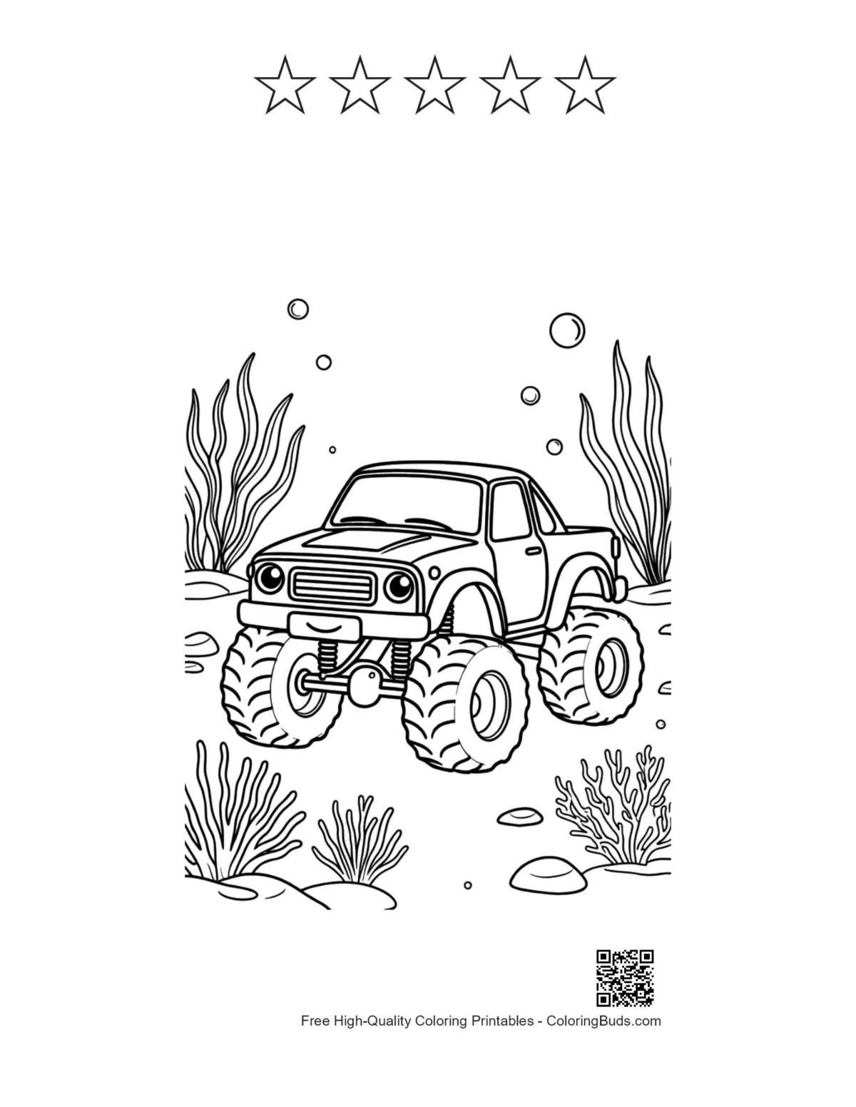 Monster truck bubbles printable with 5 star outlines