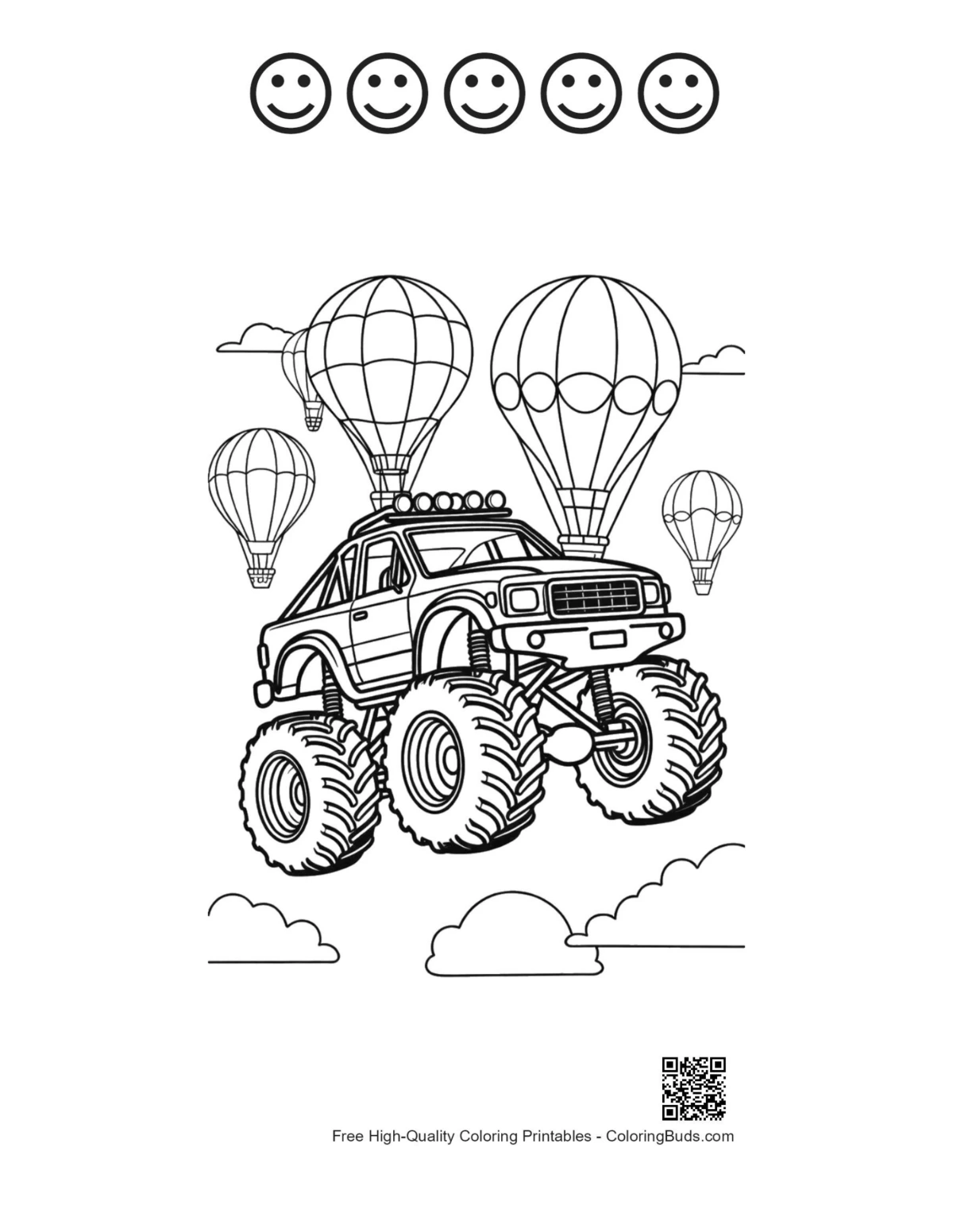 Big Wheels printable 5 happy faces outlines