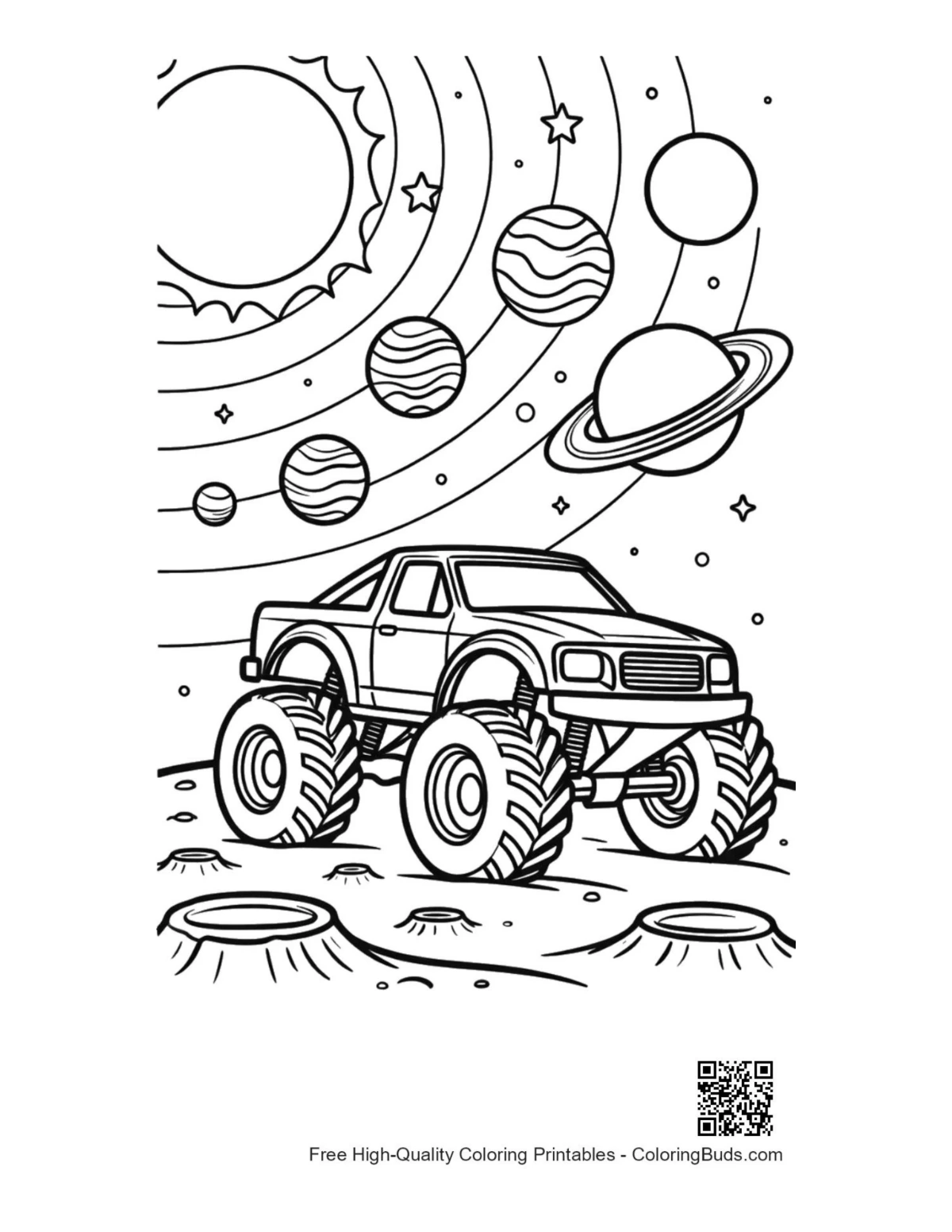 Big Wheels truck lunar surface coloring printable