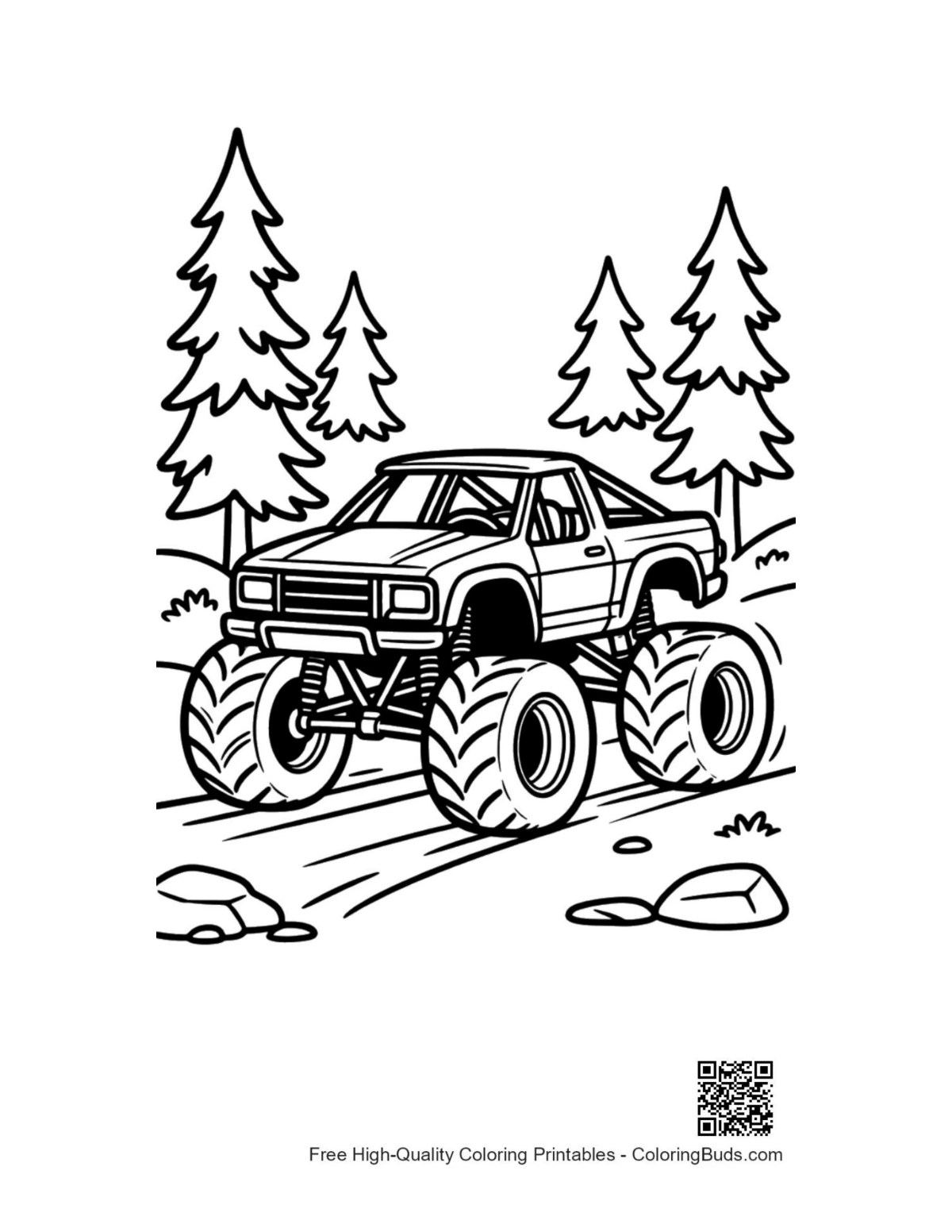 Cute Big Wheels printable coloring page for kids