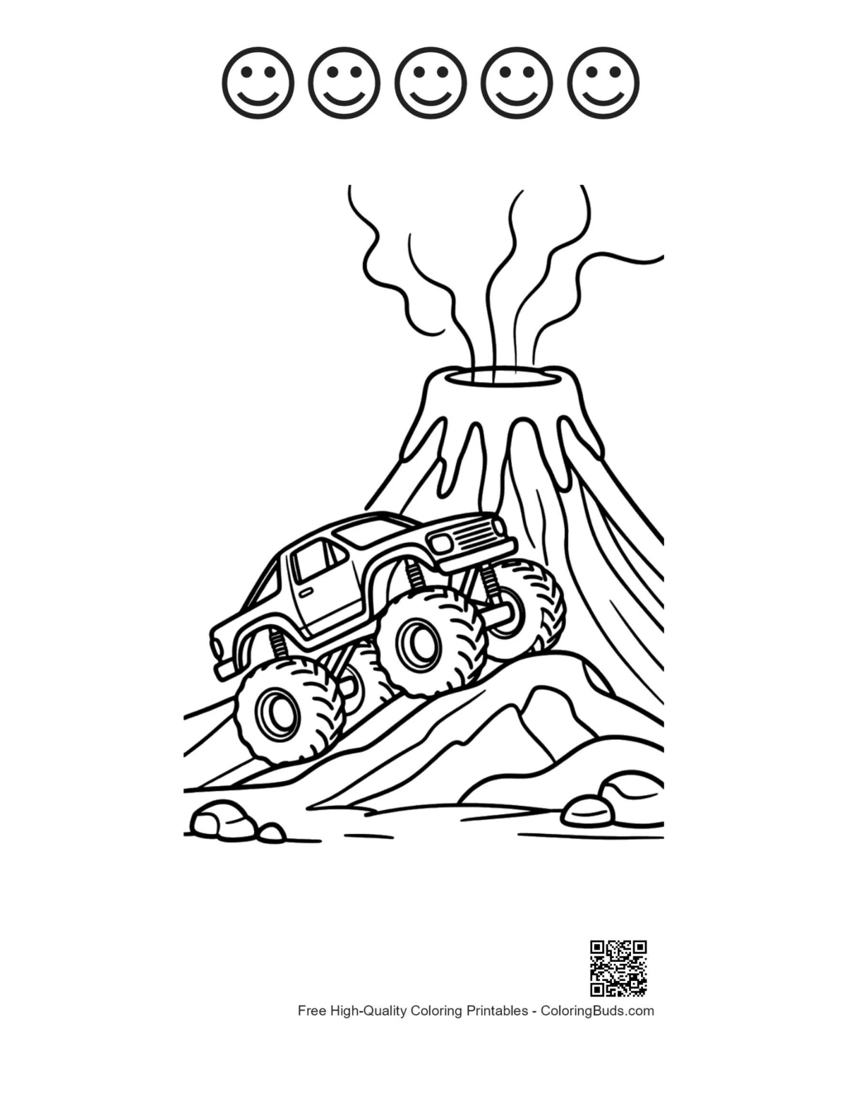 Big Wheels printable with 5 happy faces outlines