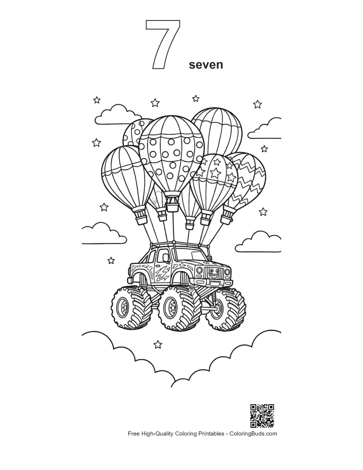 Big Wheels coloring outline with number 7