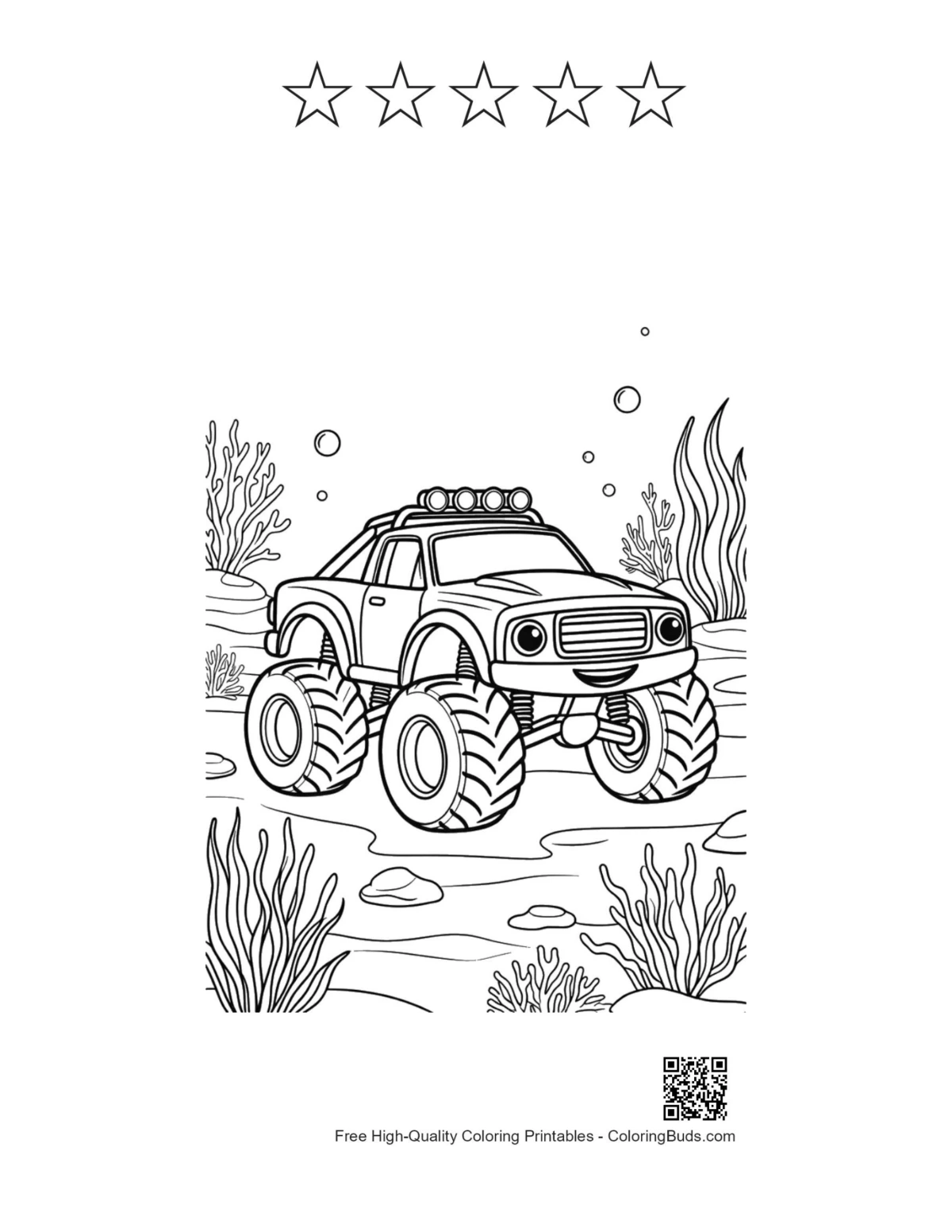 Monster truck printable with 5 star outlines