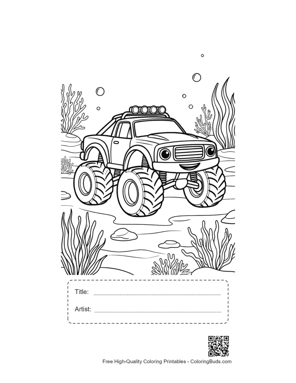 Monster truck ocean printable with title box