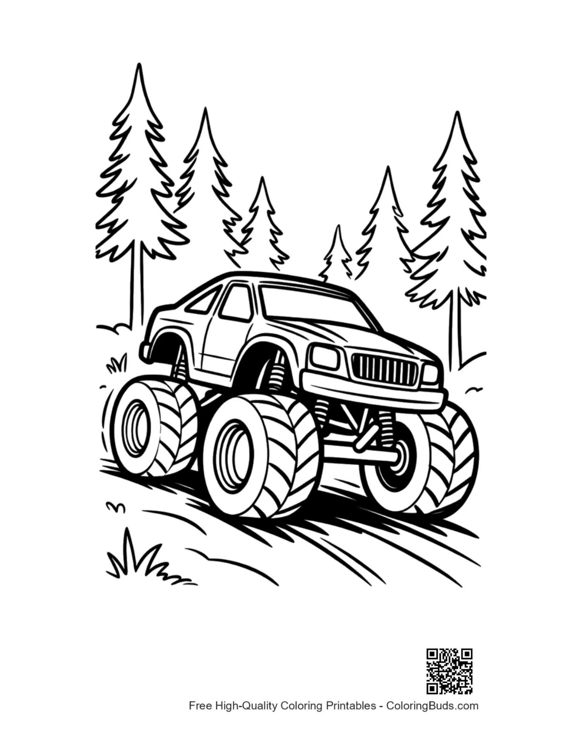 Off-road big wheels truck in winter woods printable
