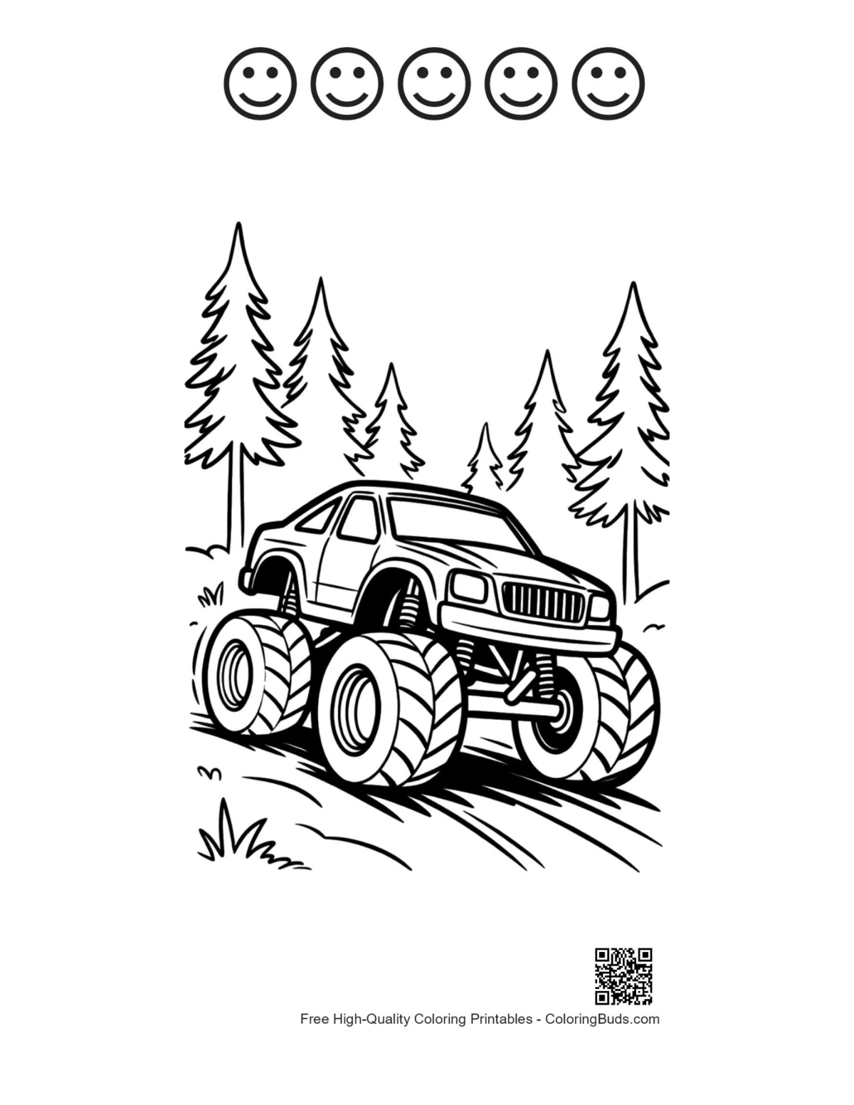Big wheels truck woods printable with happy faces