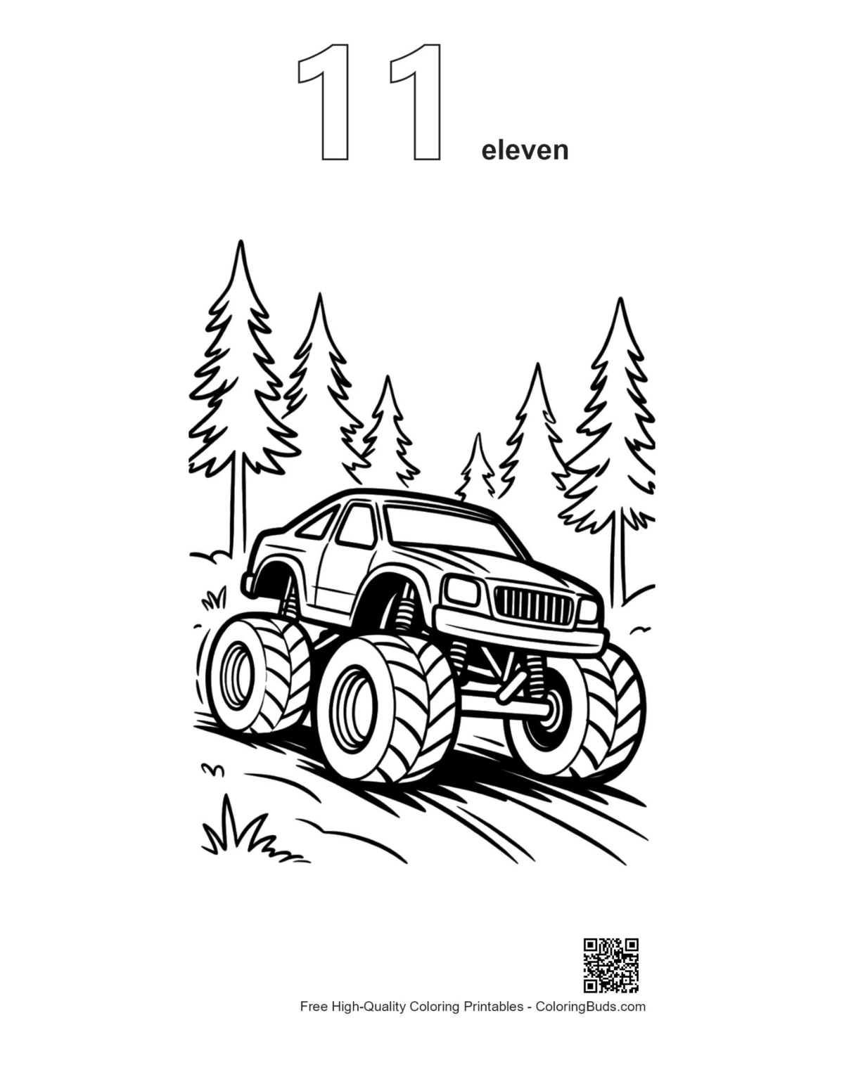 Big Wheels truck winter woods outline coloring page #11