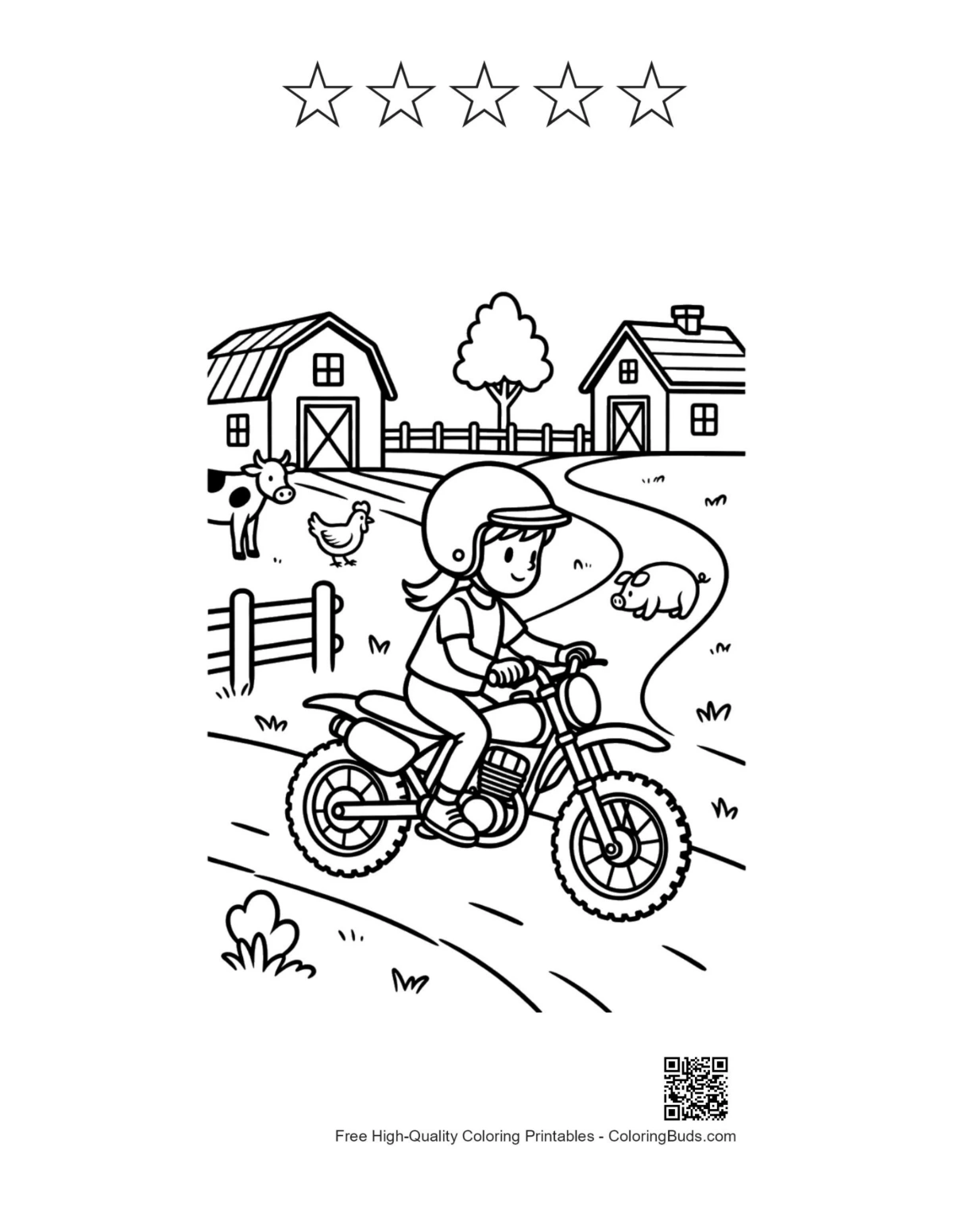 Boy dirt bike pasture printable 5 star outline
