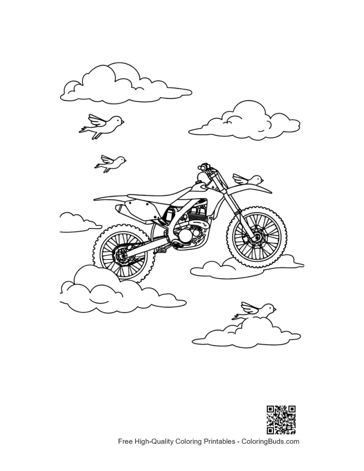 Cute dirt bike printable coloring page for kids