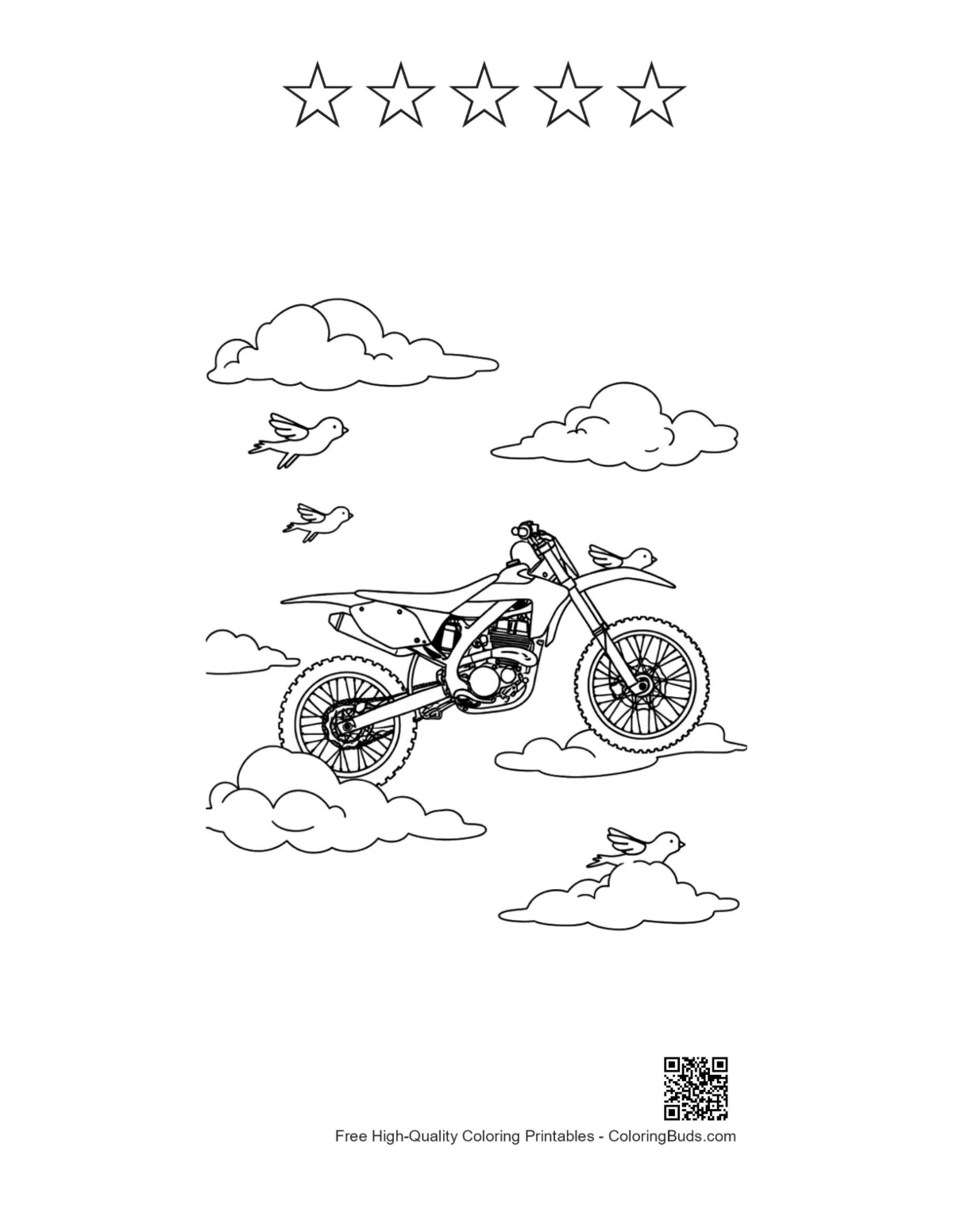 Cute dirt bike with 5 stars outline printable