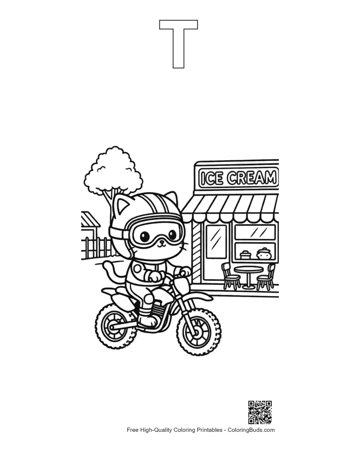 Kitty dirt bike outline with alphabet T