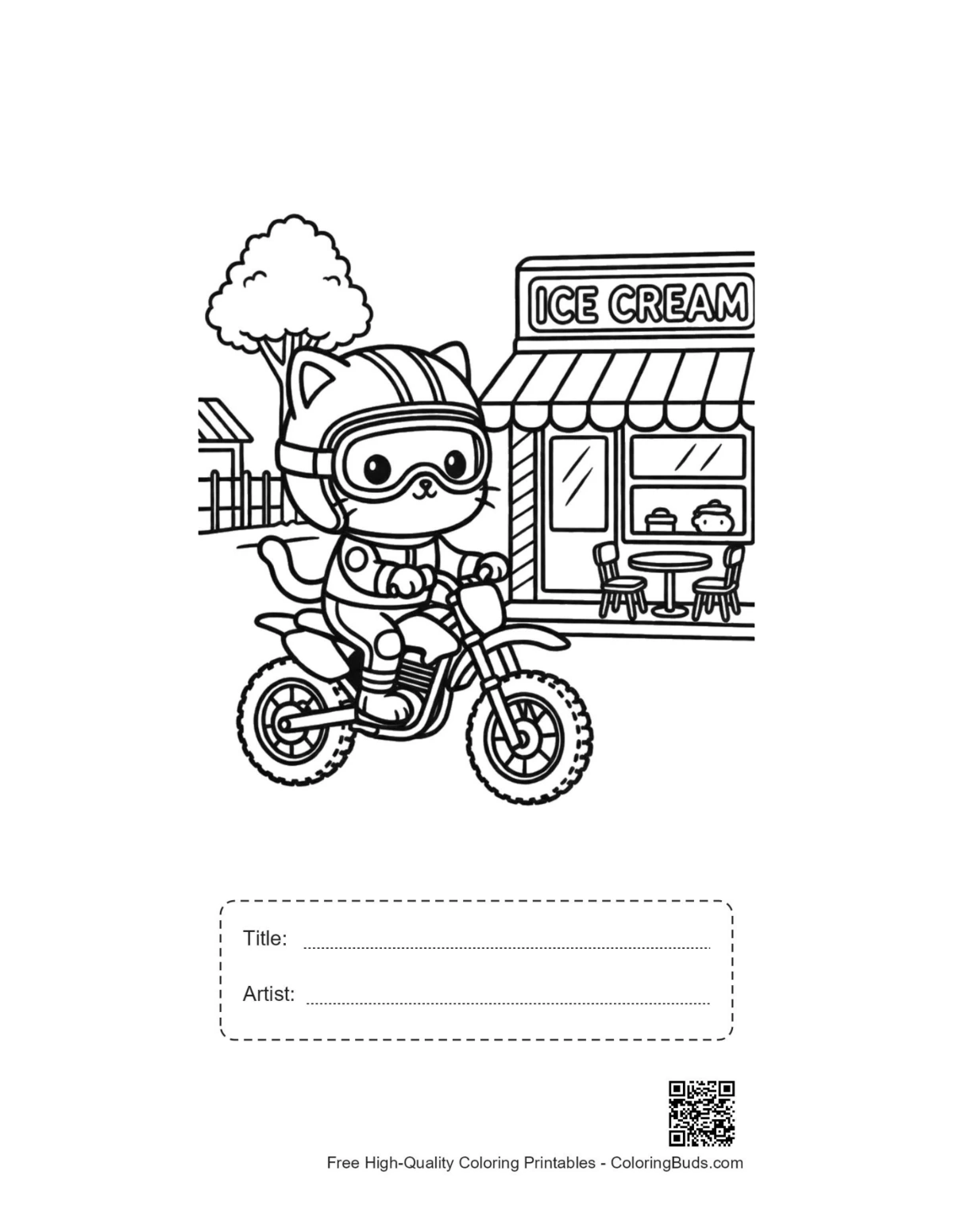 Cute kitty dirt bike printable with title box