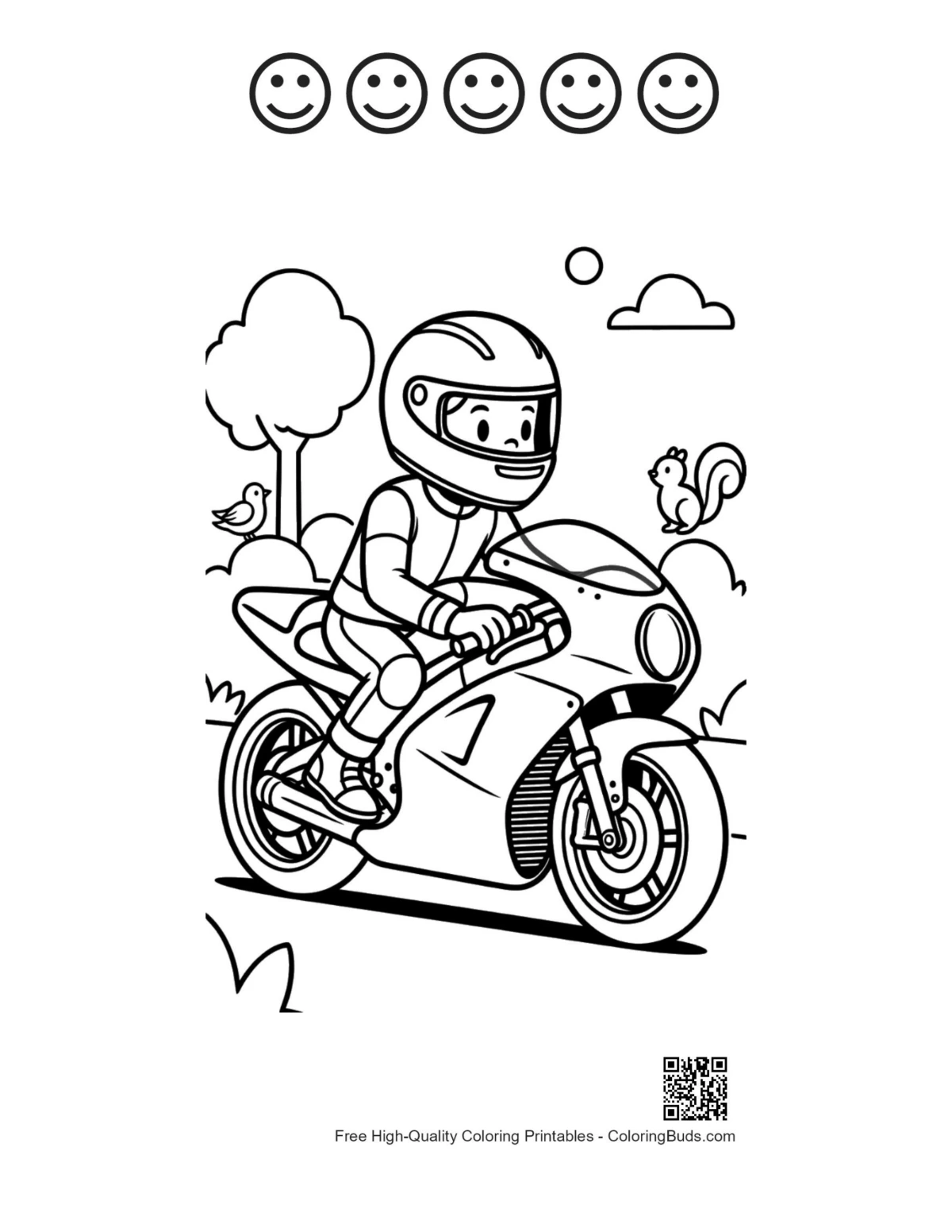 Cute sport bike 5 happy face outline printable