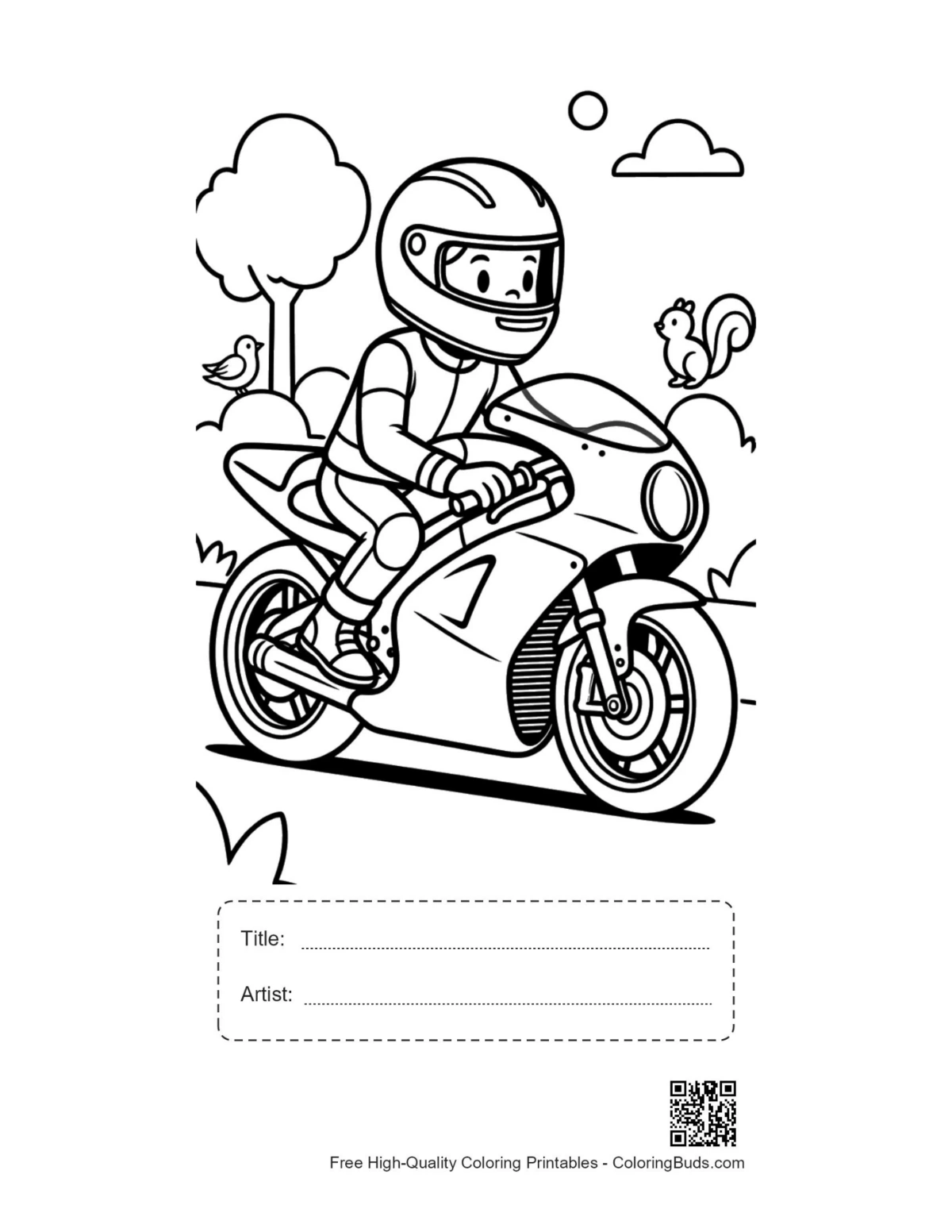 Cute sport bike printable with title artist box