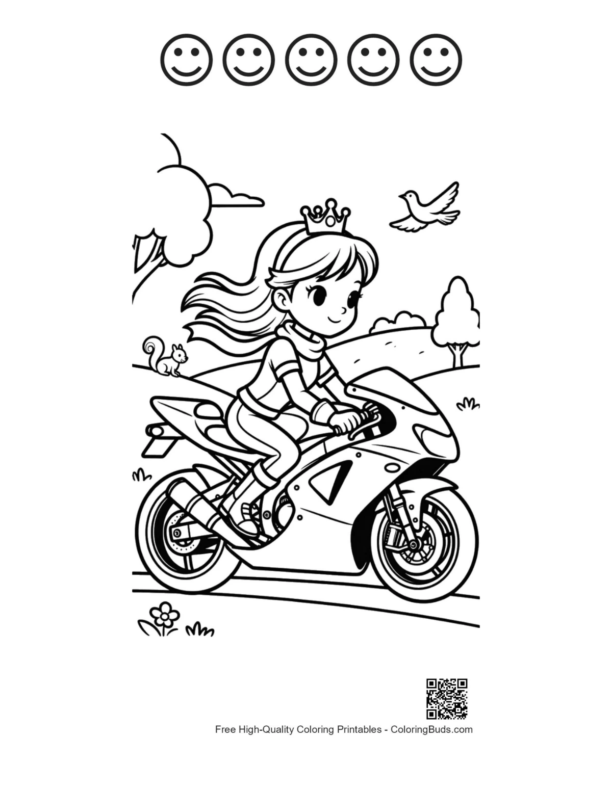 Cute sport bike with happy faces printable