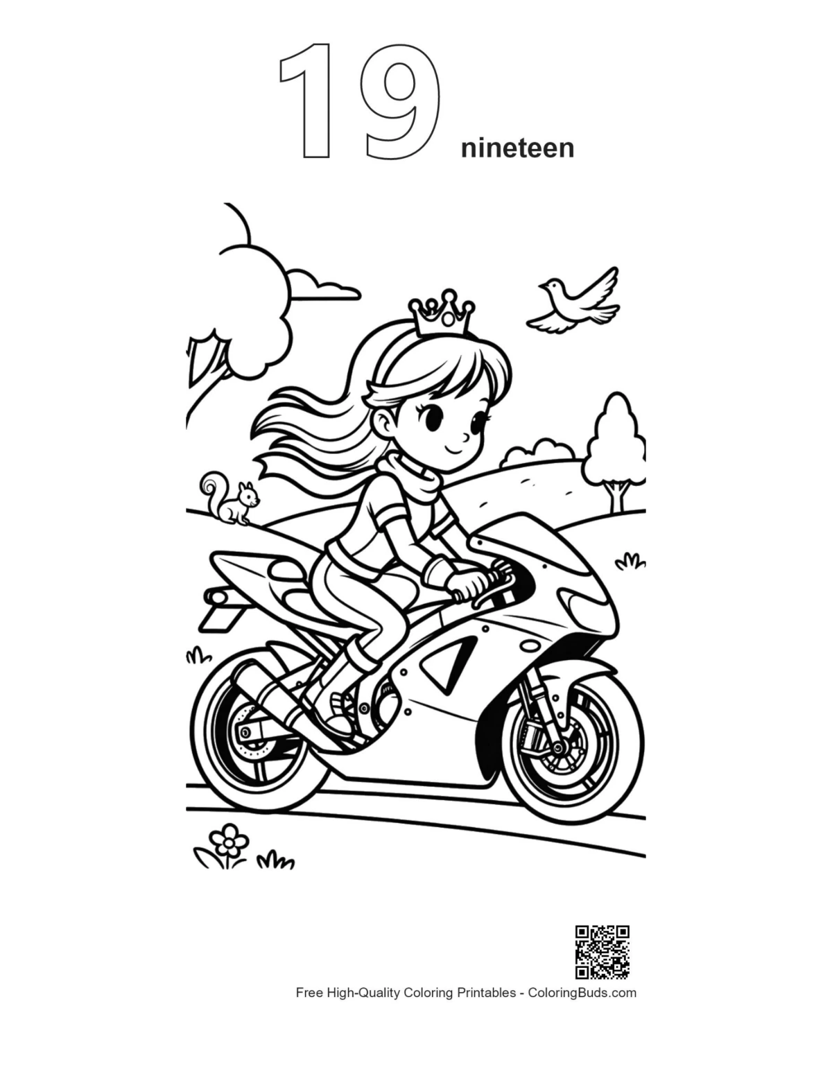 Cute sport bike outline number 19 printable