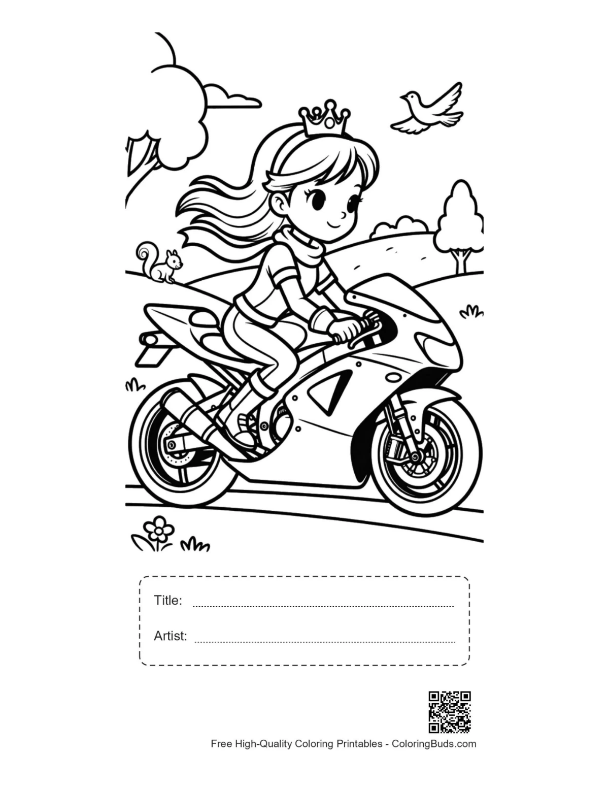 Cute sport bike printable with title box