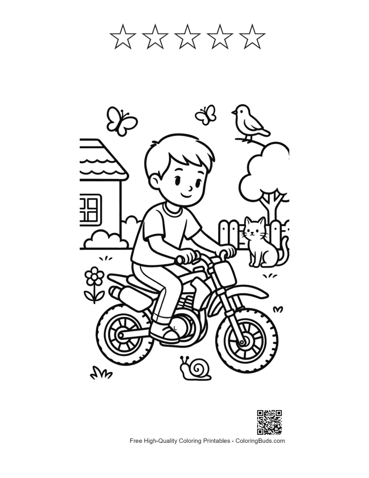 Cute dirt bike boy printable with 5 stars
