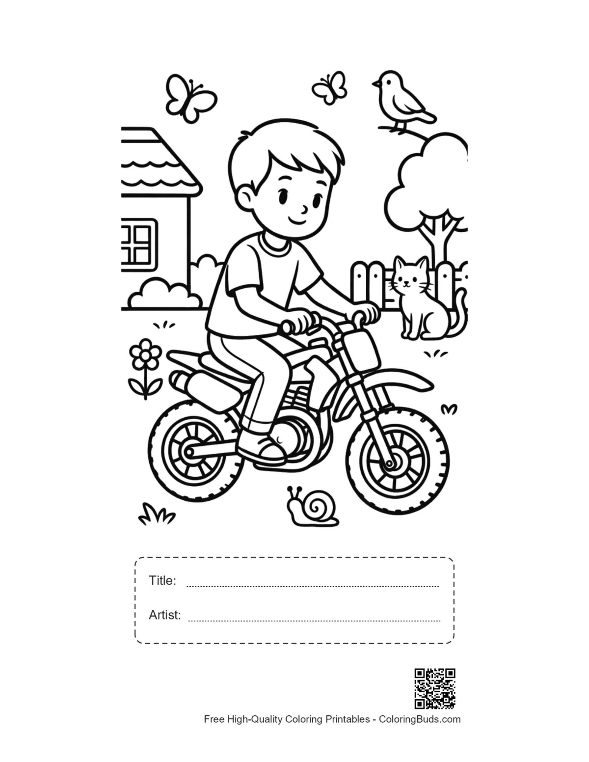 Cute boy on dirt bike printable with title box