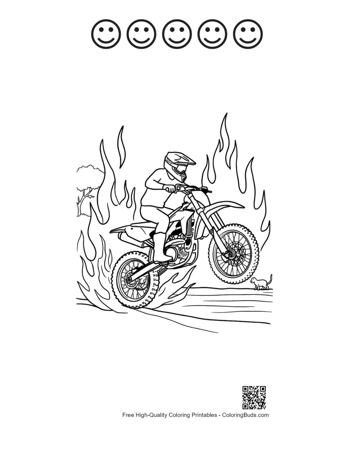 Dirt bike printable with 5 happy face outlines