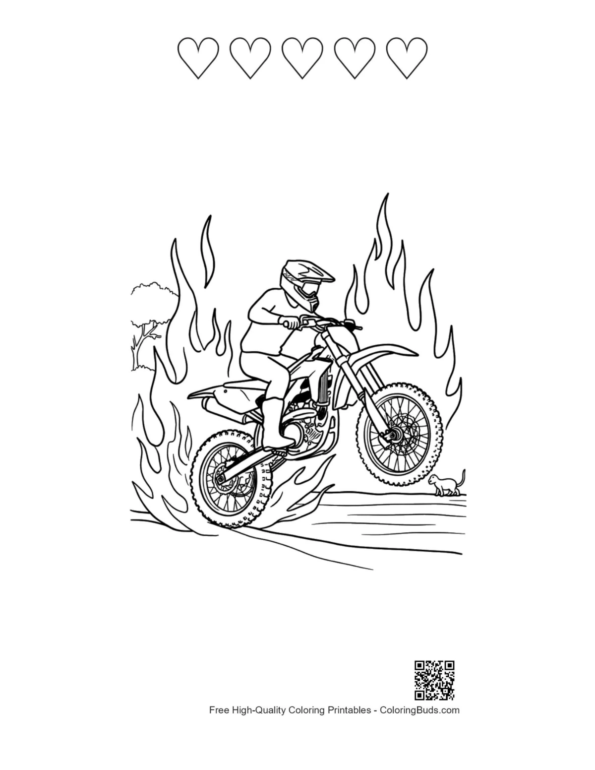 Dirt bike printable with 5 heart outlines