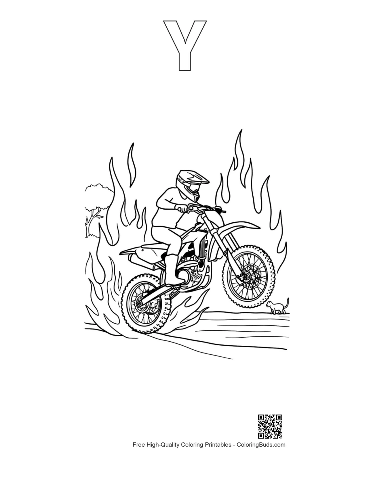 Dirt bike printable outline with alphabet Y for kids