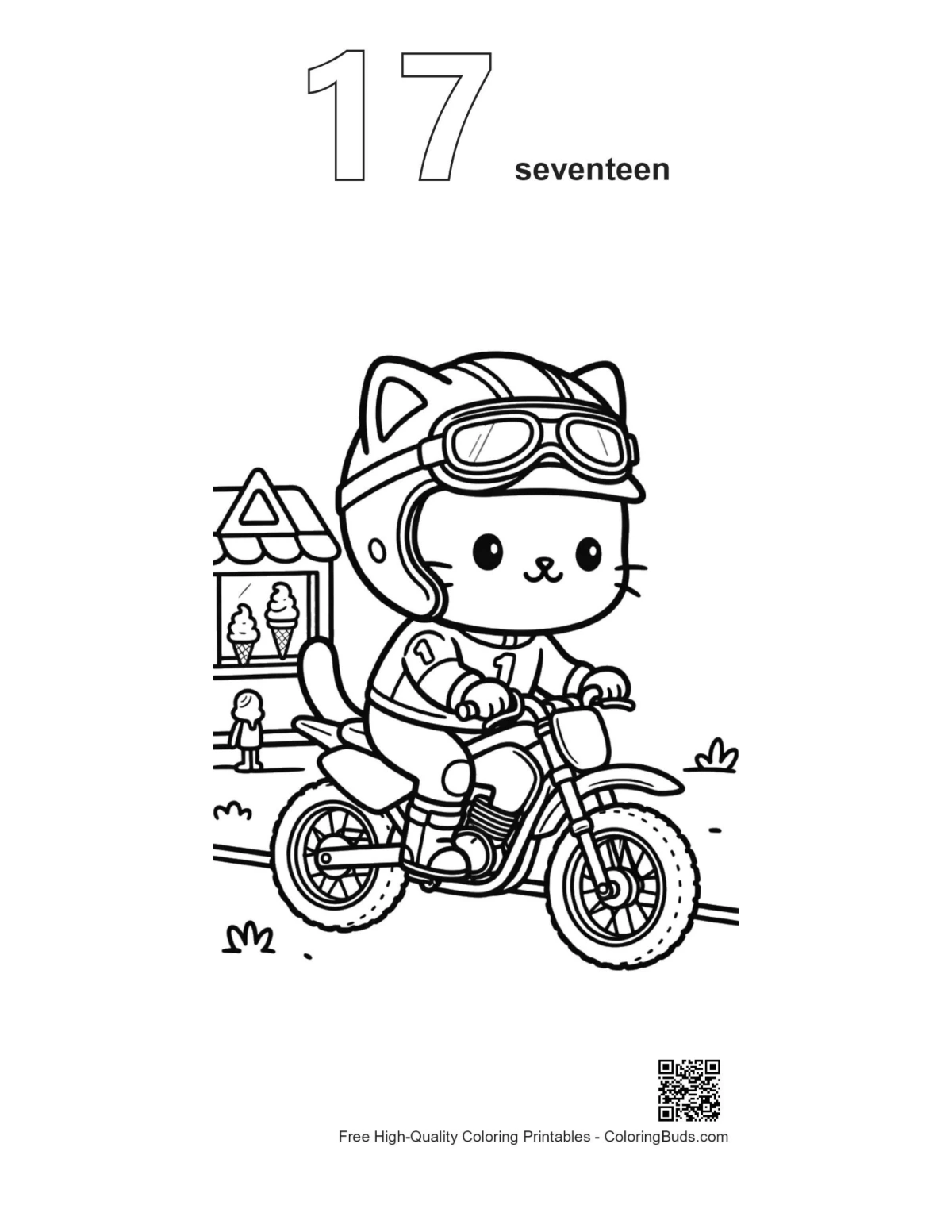 Dirt bike coloring outline with number 17