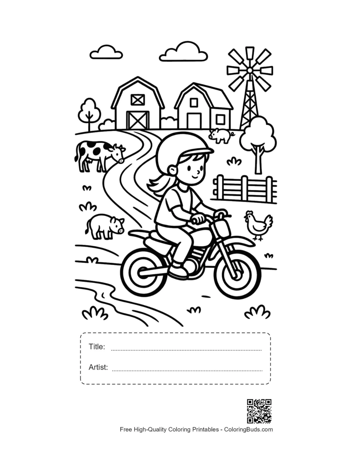 Dirt bike printable with title and artist box