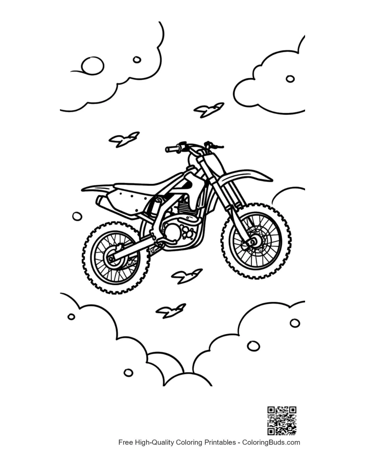 Dirt bike silhouette jumping high against cloudy sky printable