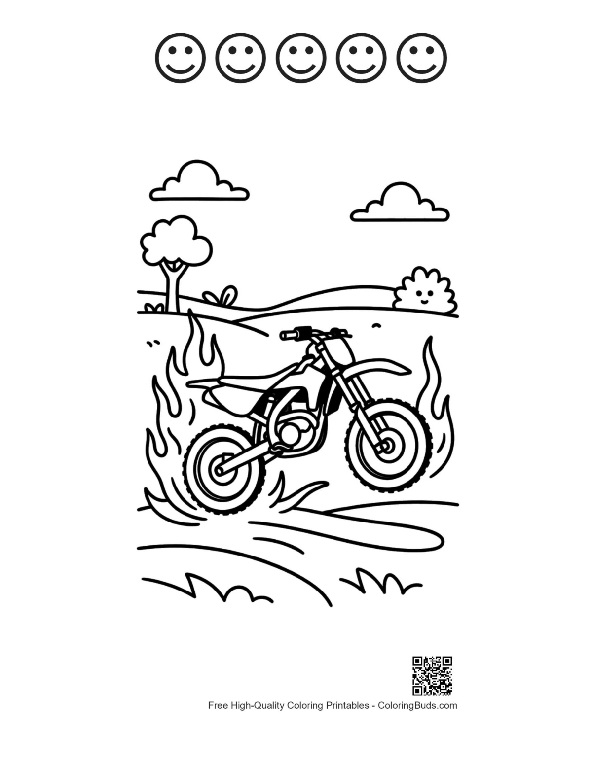 Dirt bike path printable 5 happy faces outline