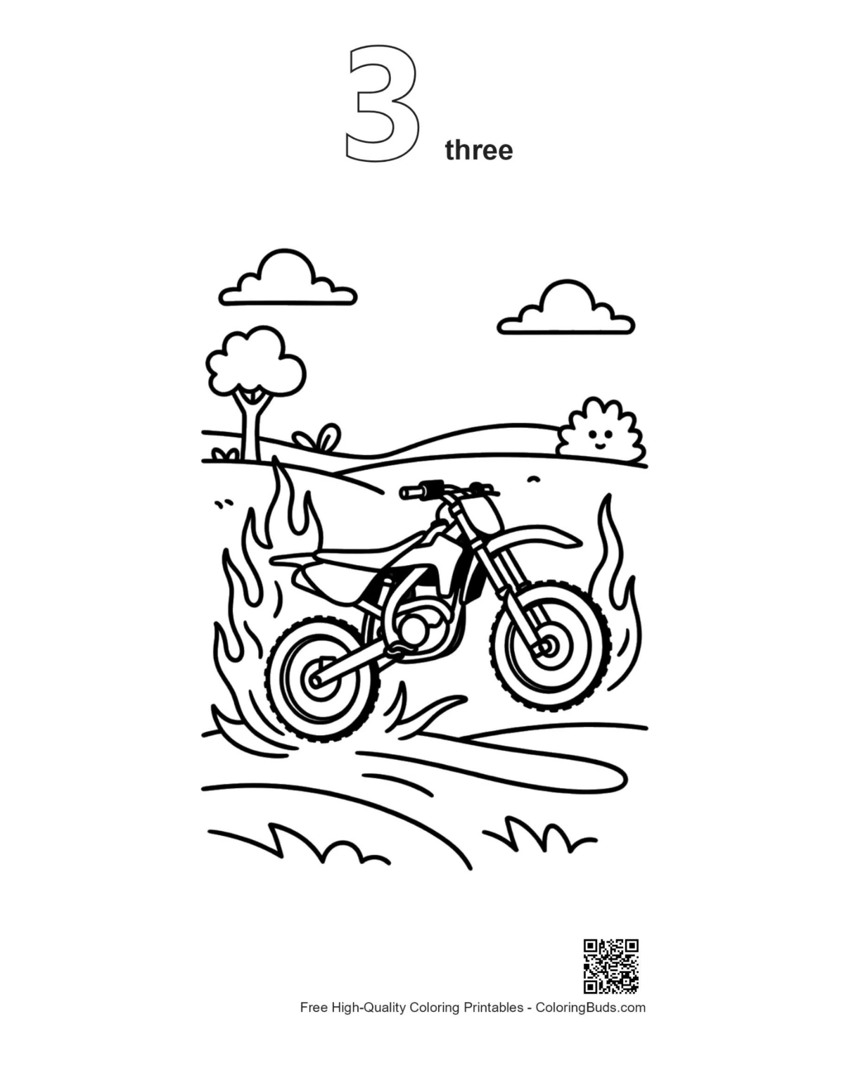 Muddy path dirt bike outline number 3 printable