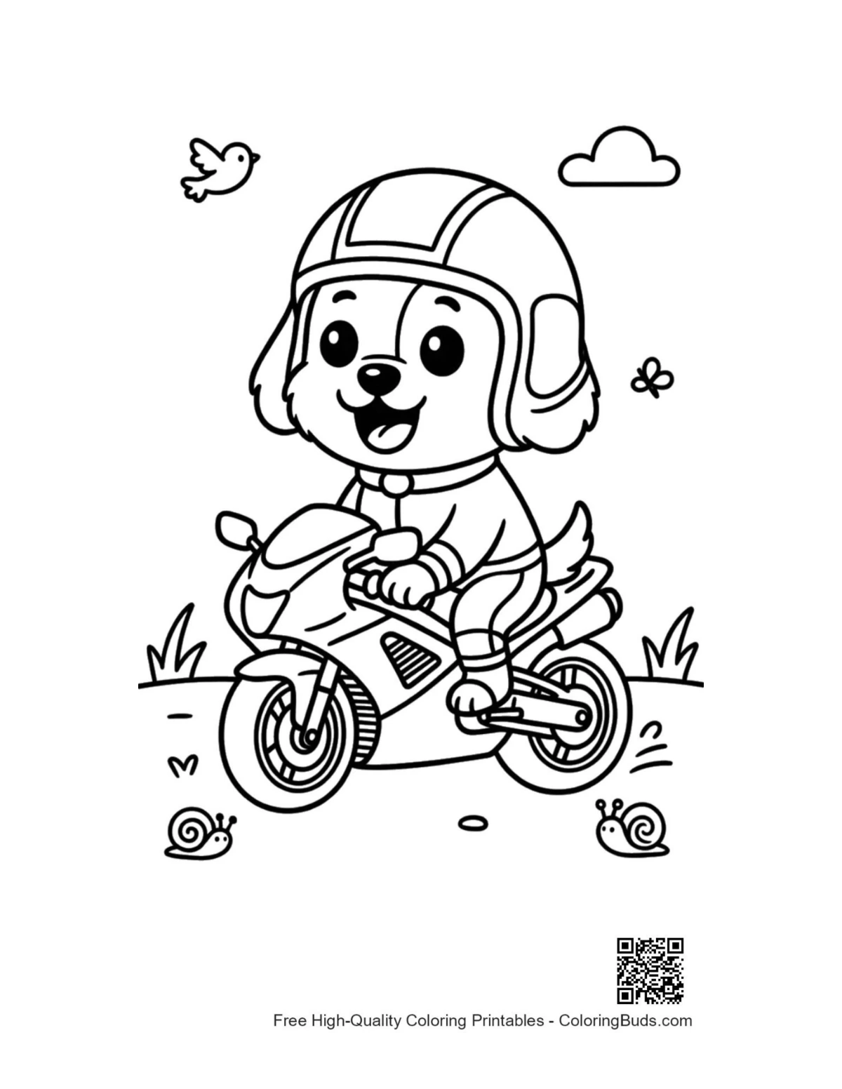 Dog biker helmet printable coloring page