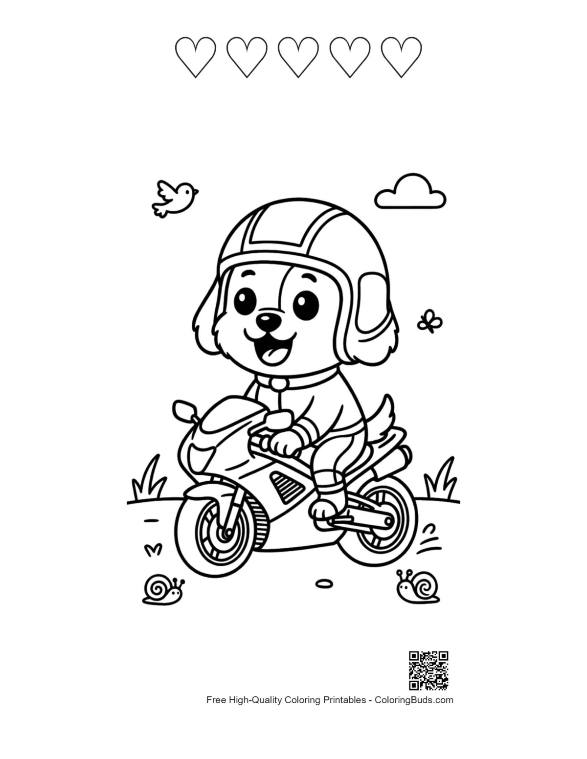 Dog biker helmet with 5 hearts printable