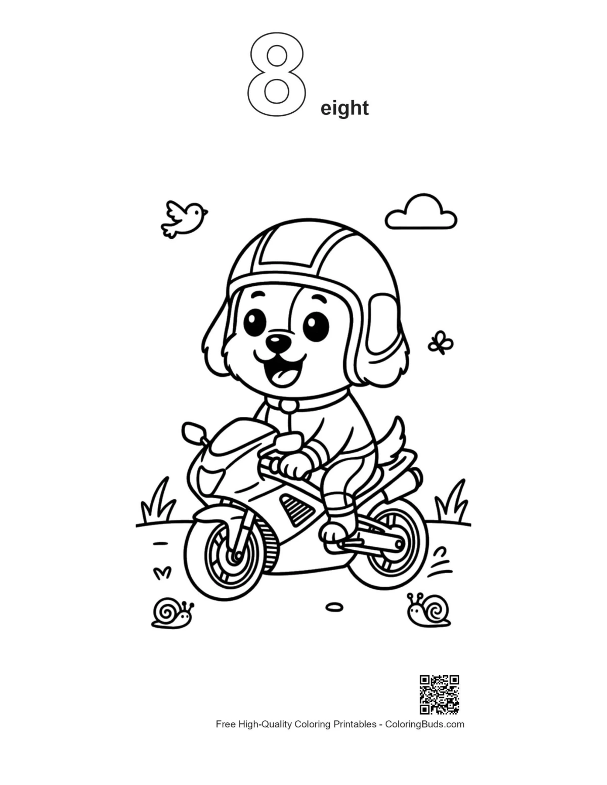 Dog biker helmet coloring outline number 8