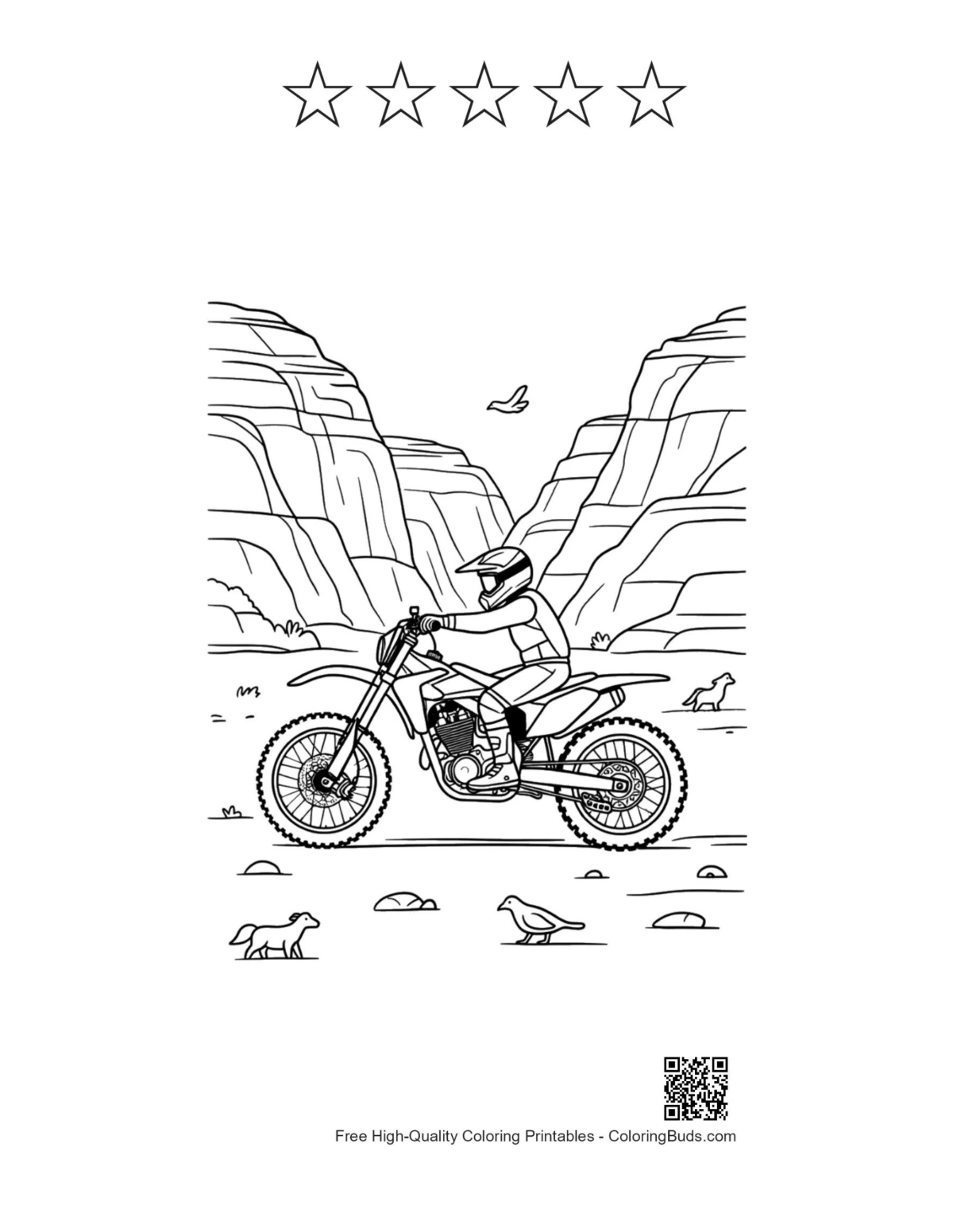 Printable dirt bike sheet with five star outlines