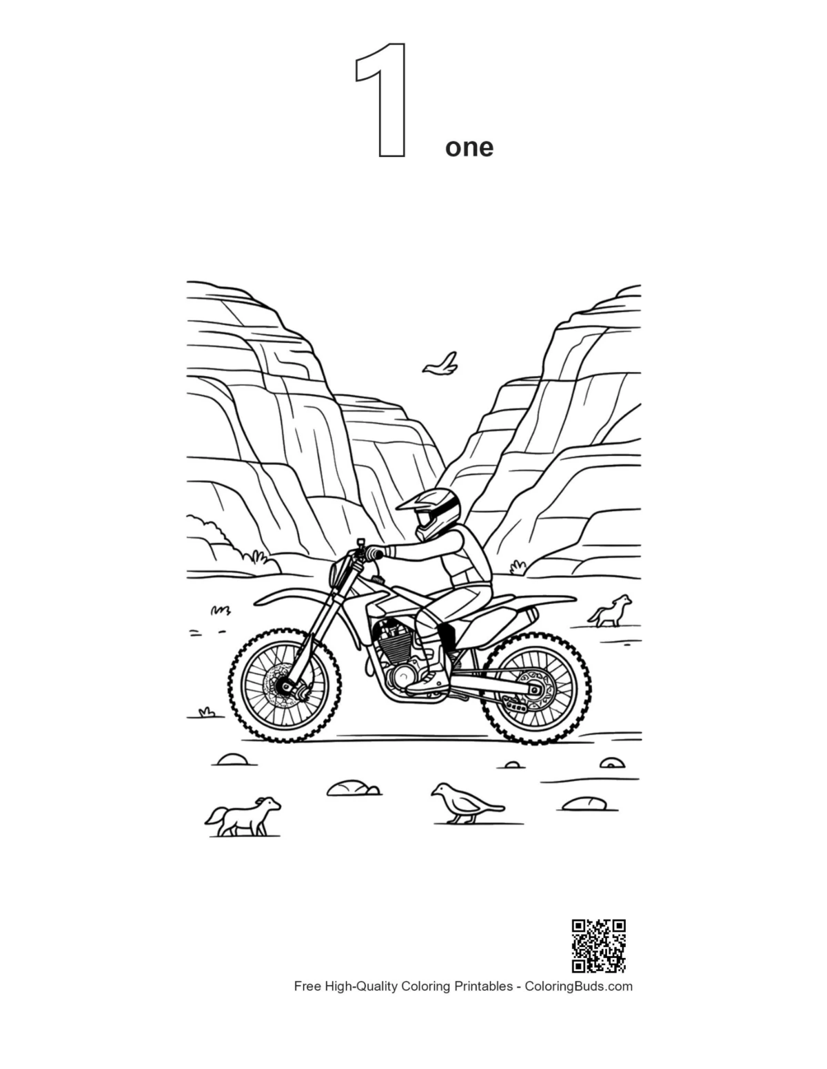 Dirt bike coloring sheet outline number one printable download