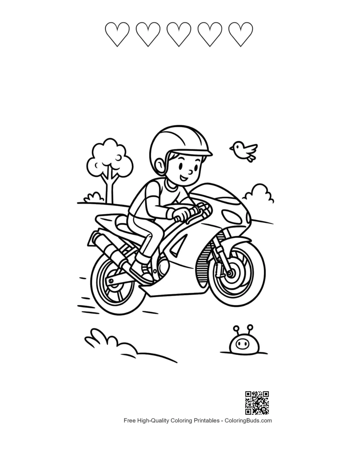 Sport bike printable 5 heart outlines for children