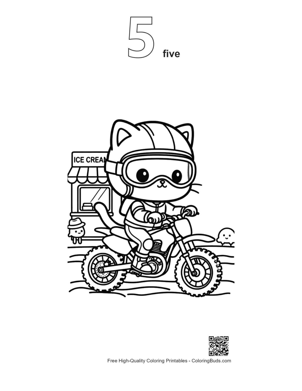 Easy dirt bike coloring with number 5 outline