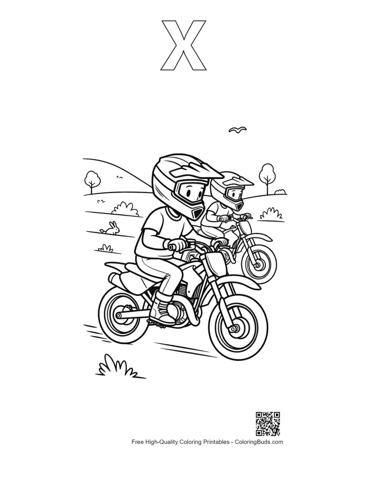 Dirt bike printable with alphabet X outline