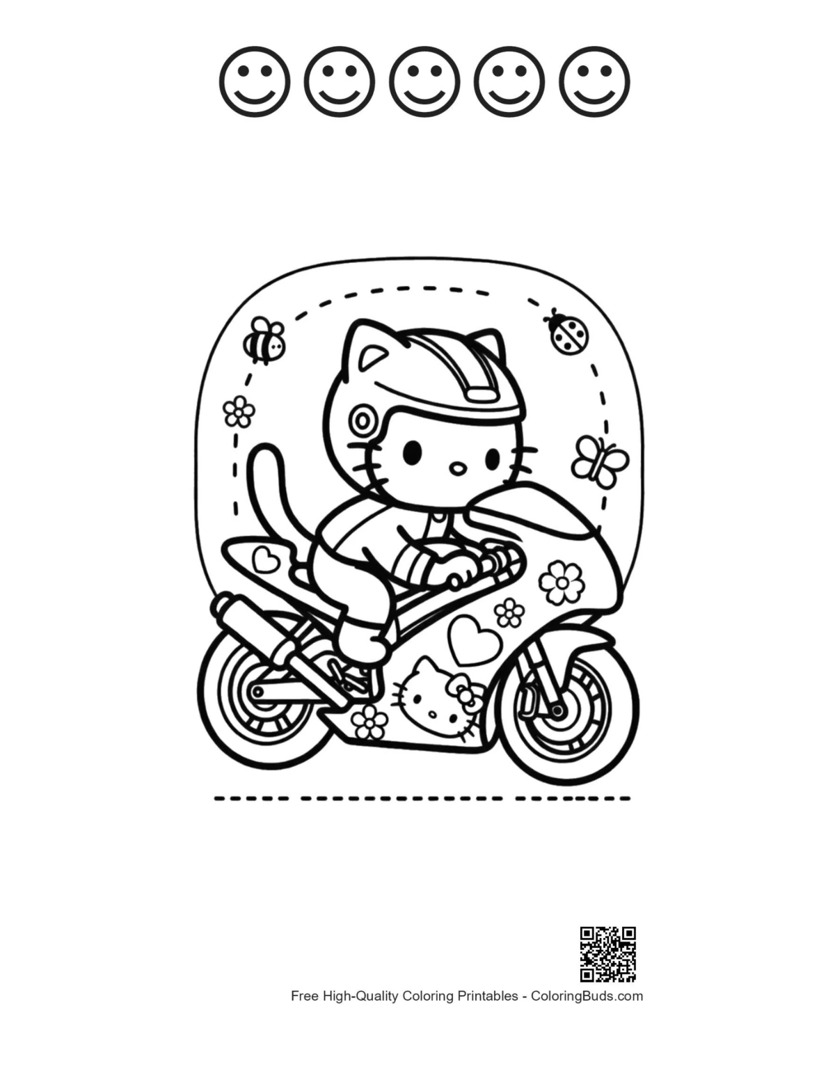 Sport bike sheet with 5 happy faces outline