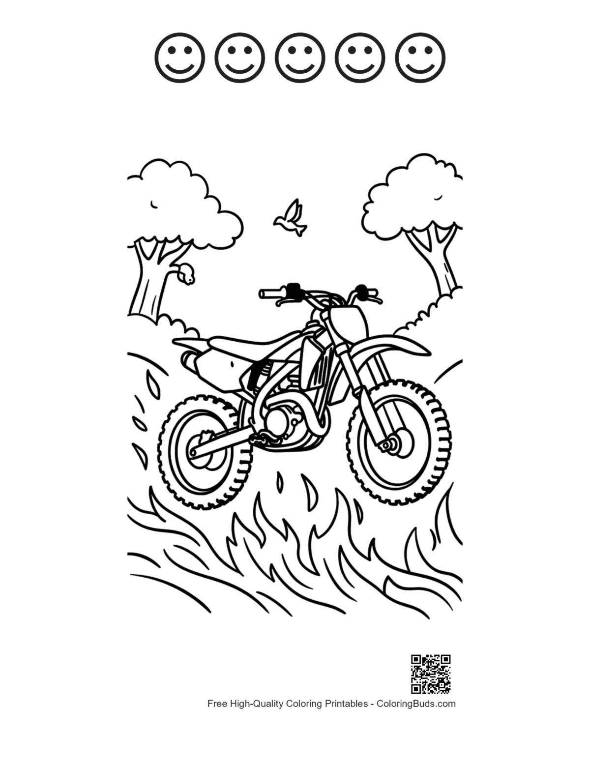 Dirt bike printable with 5 happy face outlines