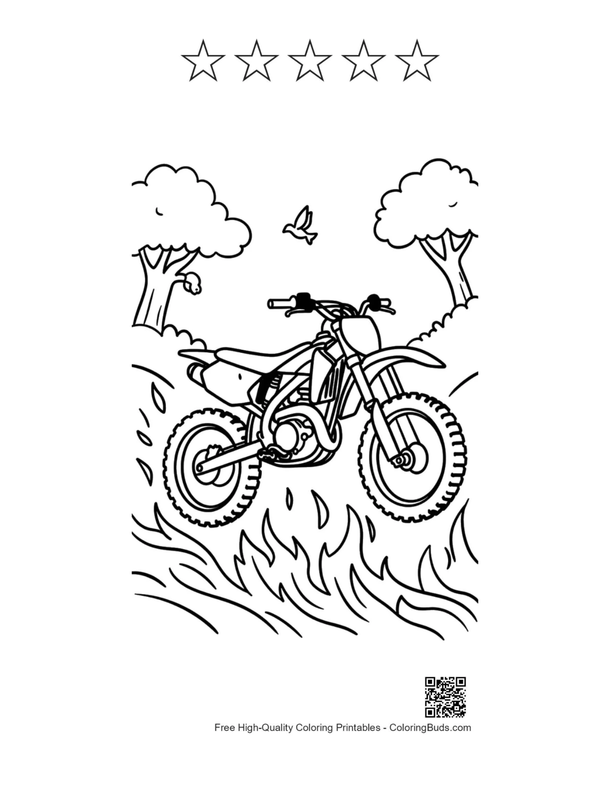 Dirt bike racing printable with 5 star outlines