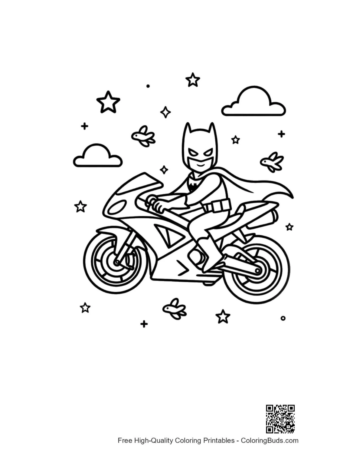 Hero speeding on sport bike coloring page printable