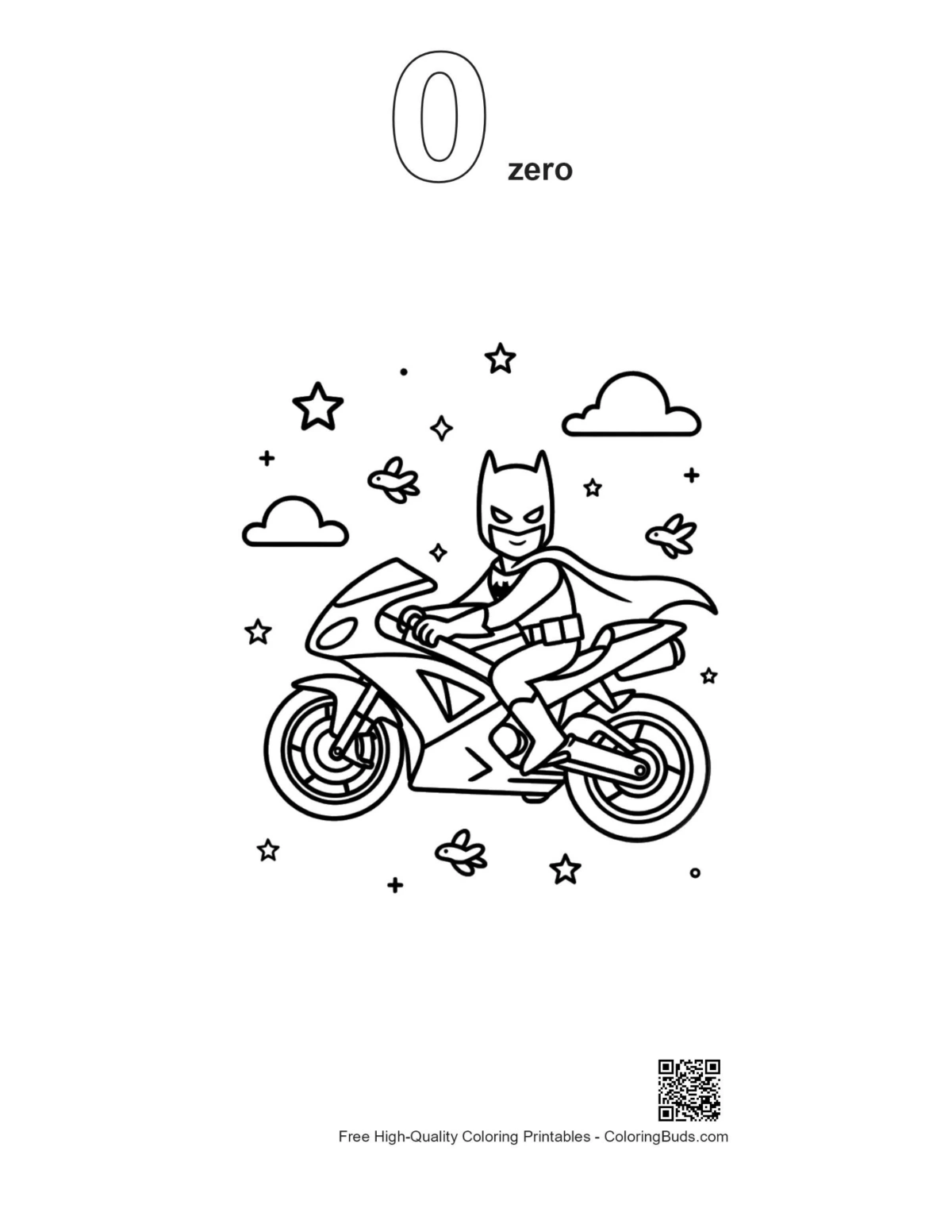 Sport bike hero coloring page outline number zero printable